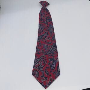Don Loper Vintage Red Blue Paisley Clip-On Neck Tie Men's 19.5"